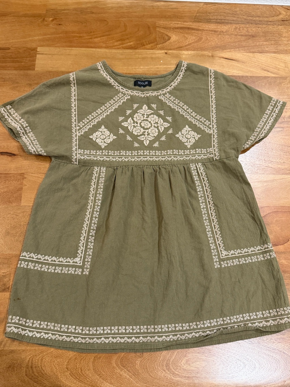 Roolee Olive Green Embroidered Ruffle Sleeve Top - Size Small